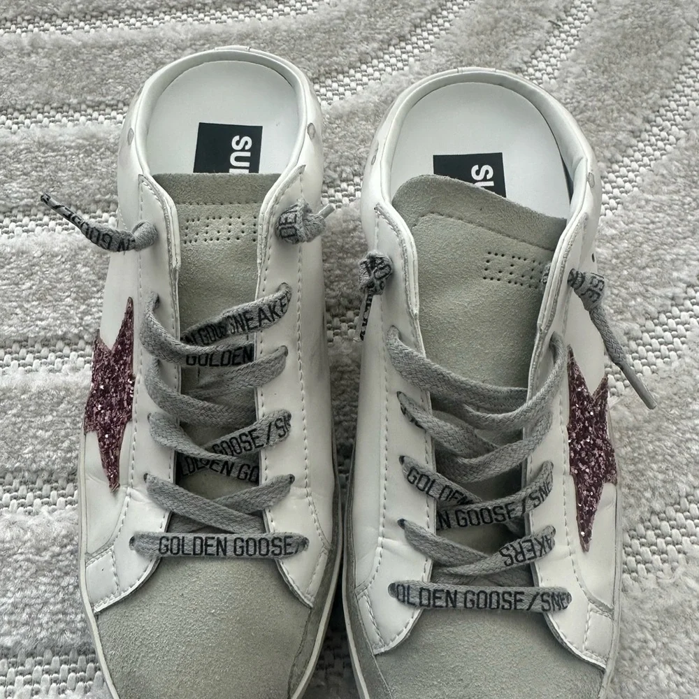 Golden Goose White and Gray Sneakers with Pink Glitter - Picture 5 of 6